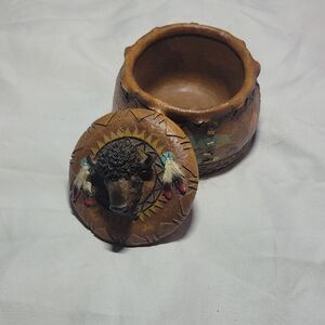 Decorative Brown Trinket Box with Buffalo Lid